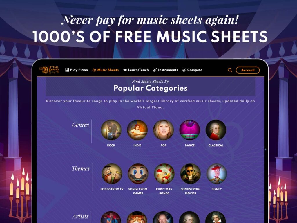 1000s of Free Music Sheets, Virtual Piano, Tablet 1000s of Free Music Sheets, Virtual Piano, Tablet
