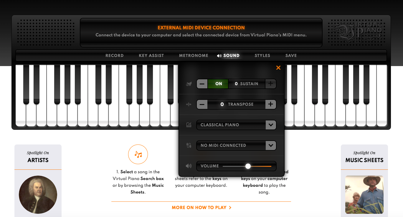 Connect your via MIDI Virtual Piano | Virtual Piano